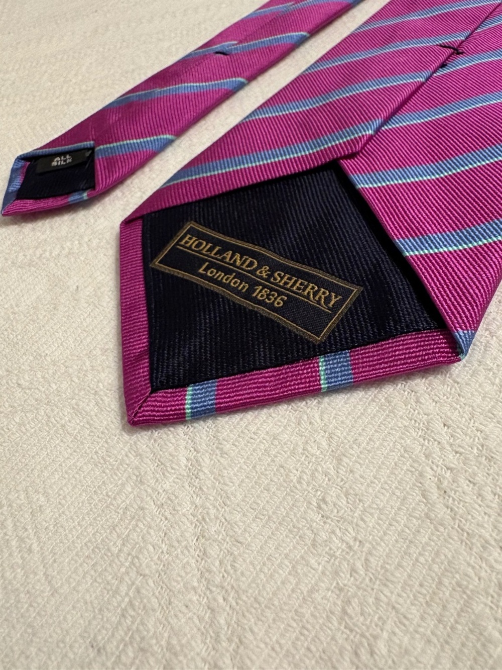 Holland & Sherry London 100% Silk Striped Tie Magenta Teal Purple 3.5"